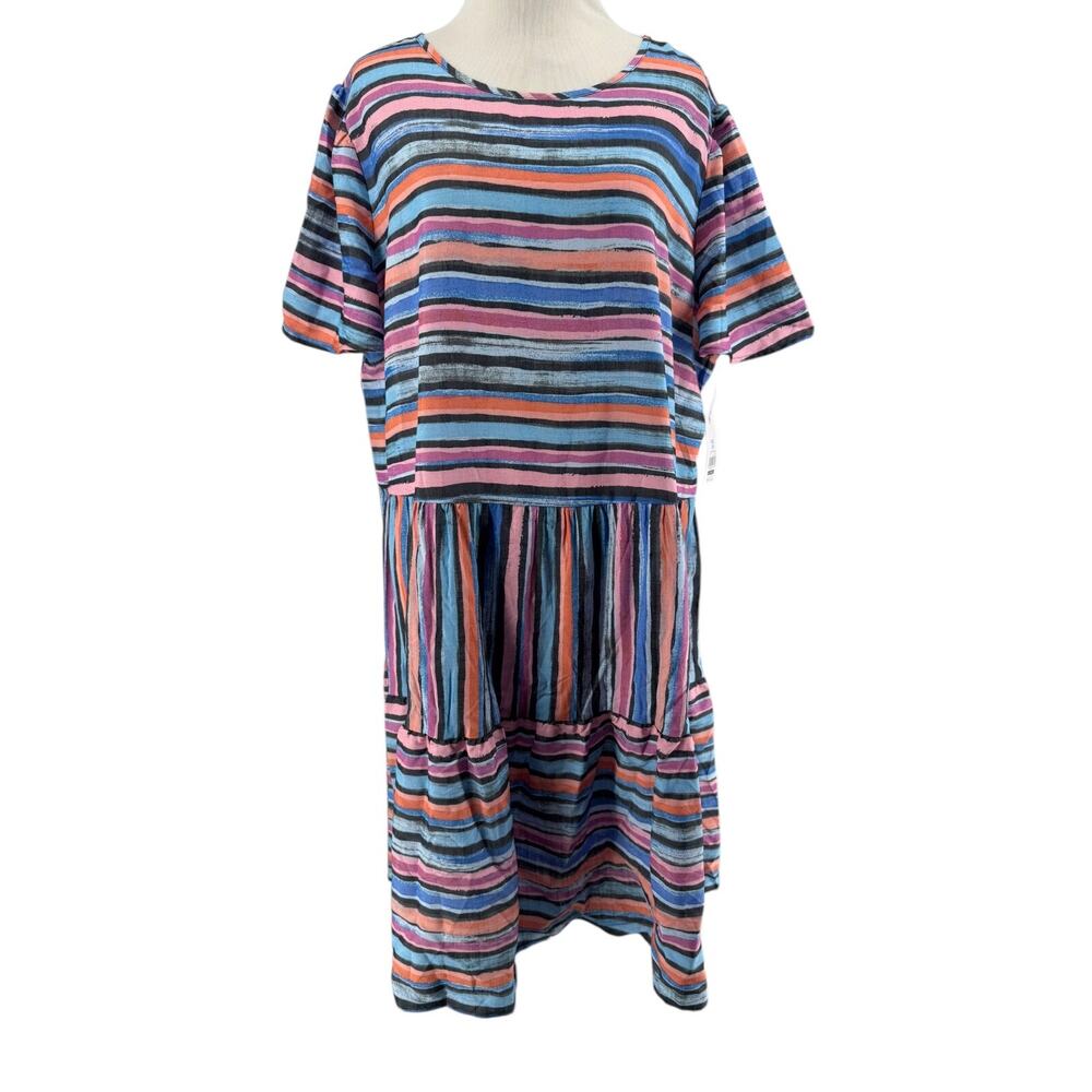 Time And‎ Tru Women's Multicolor Striped Woven Short Sleeve Dress Size XXL NEW